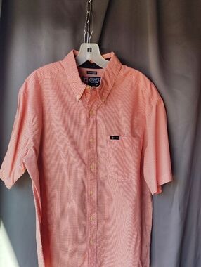 Chaps Men's Orange Gingham Short-Sleeve Button-Down Shirt 1331